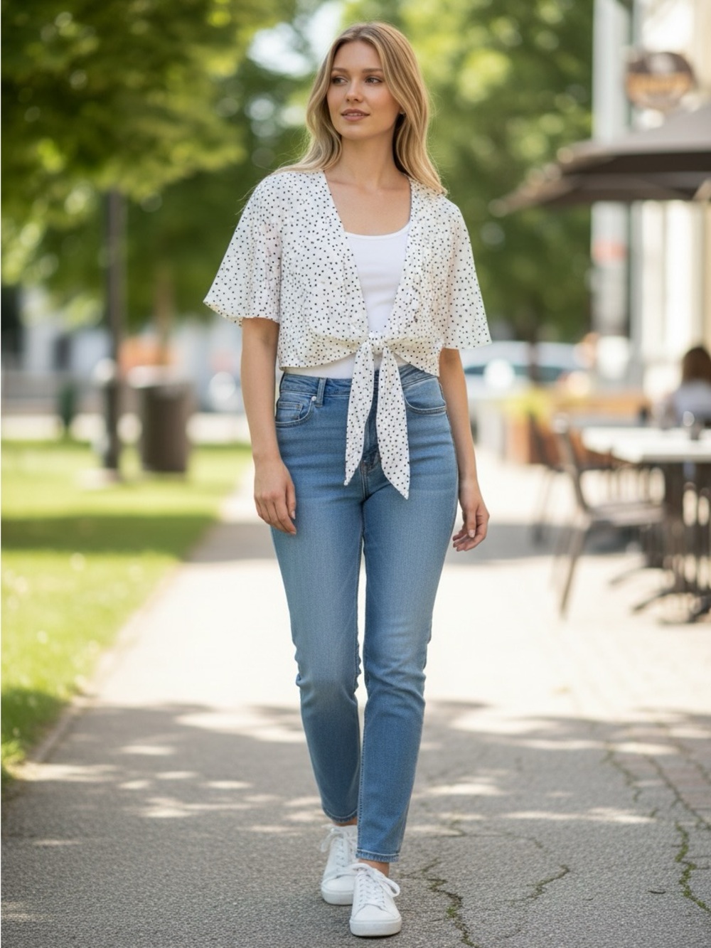 HYFVE White Polka Dot Tie-Front Blouse